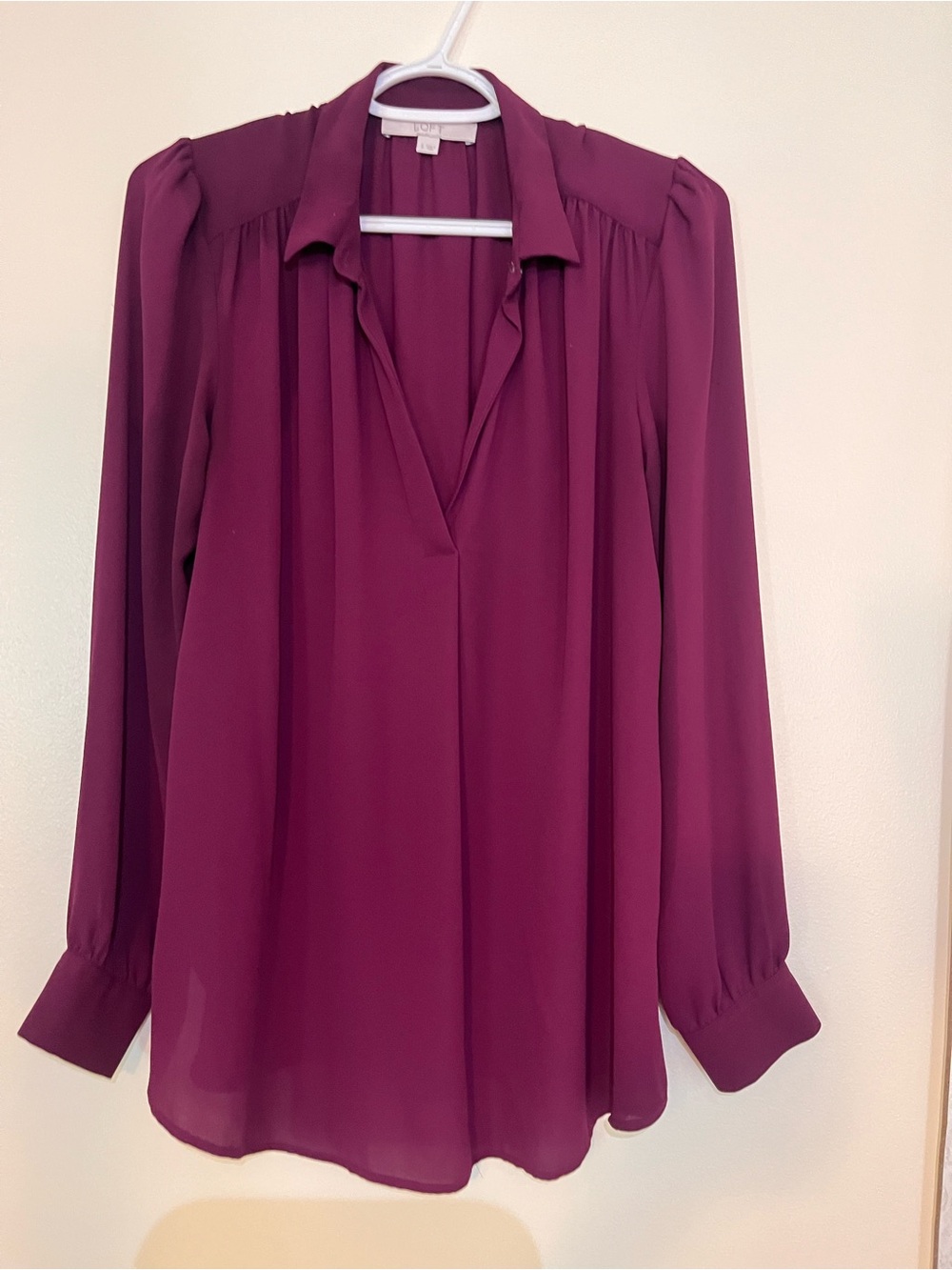 LOFT Plum Long-Sleeve V-Neck Blouse